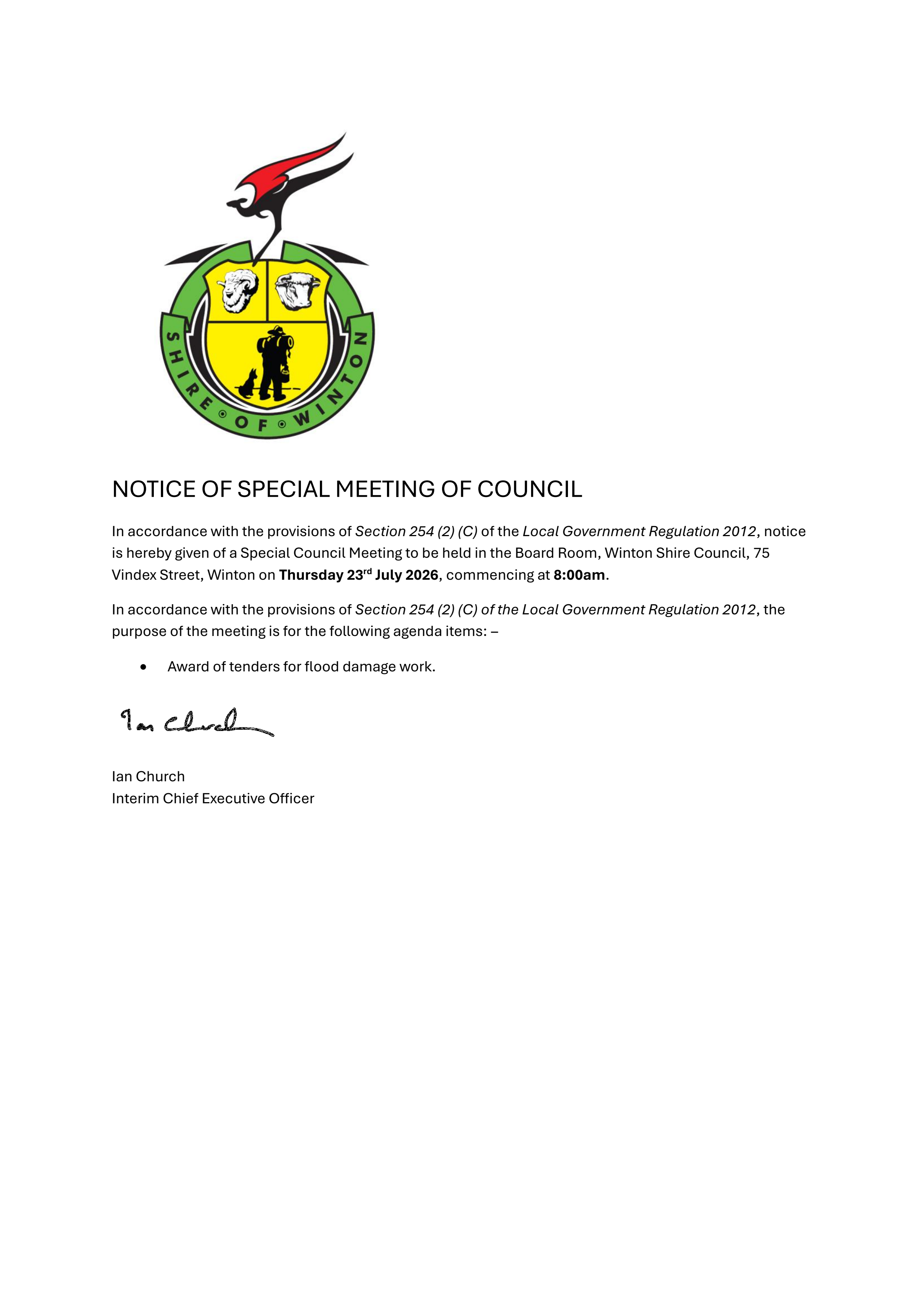 Notice of Special Meeting of Council 230726.png
