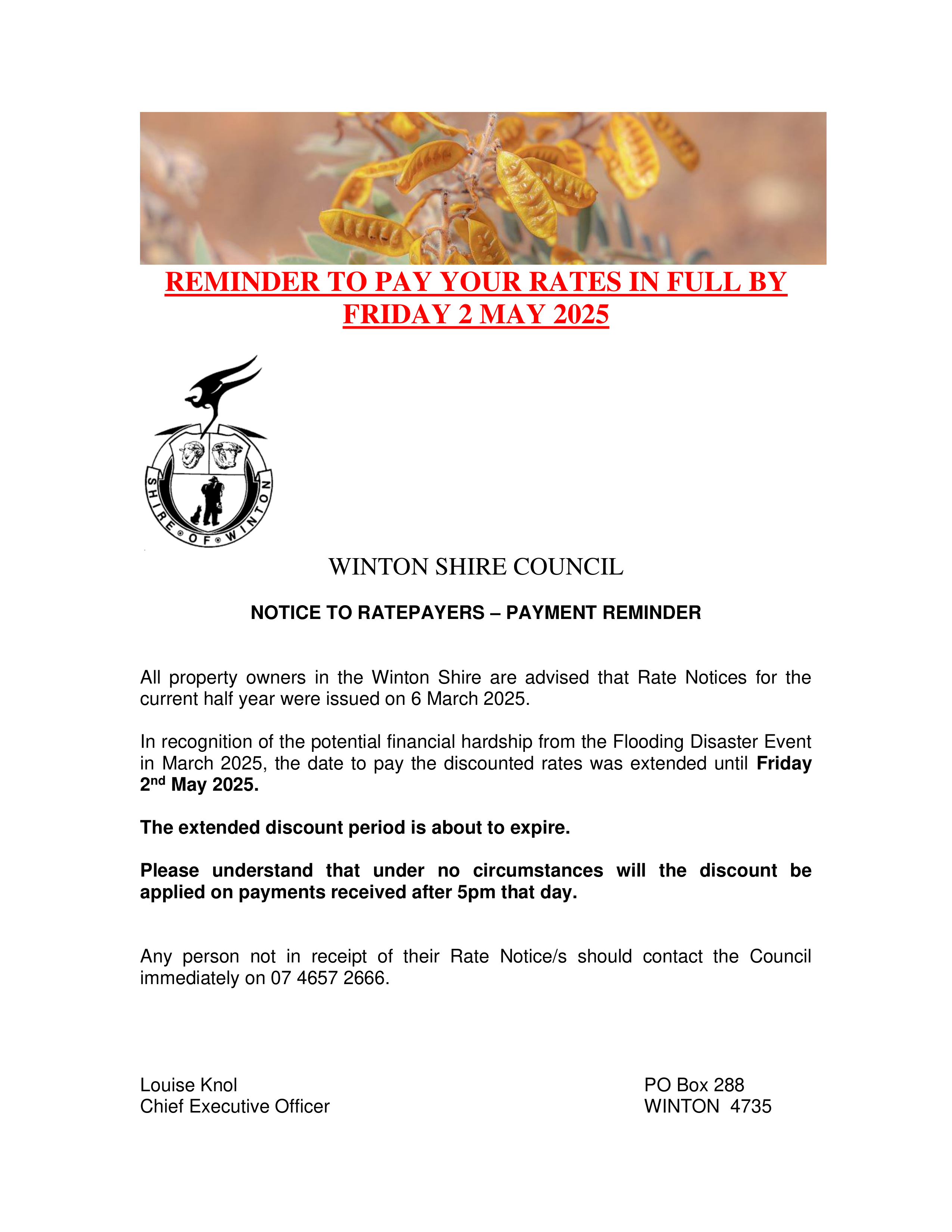 2024 2025 March notification of extended discount period expiring