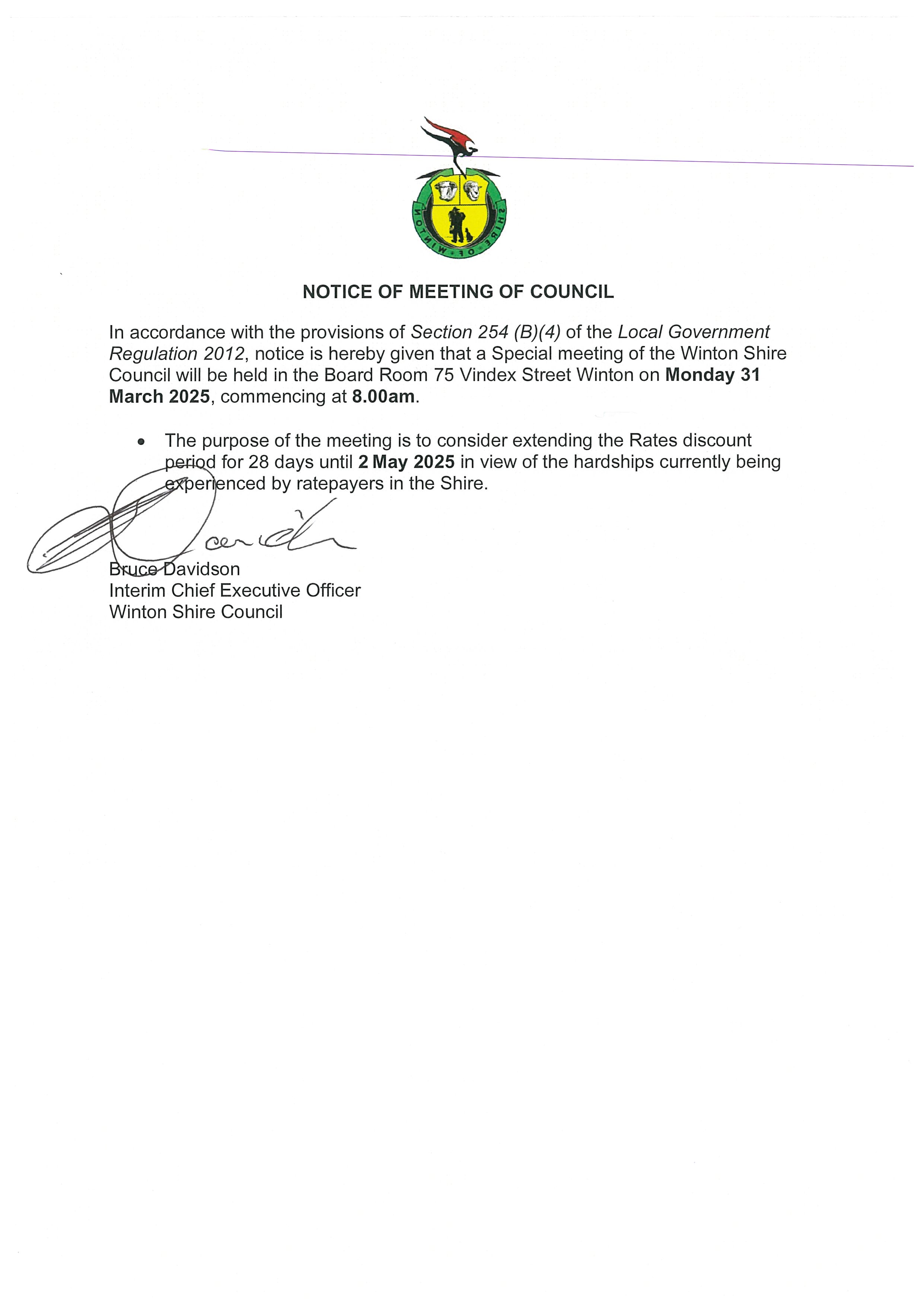 Notice of special meeting of council